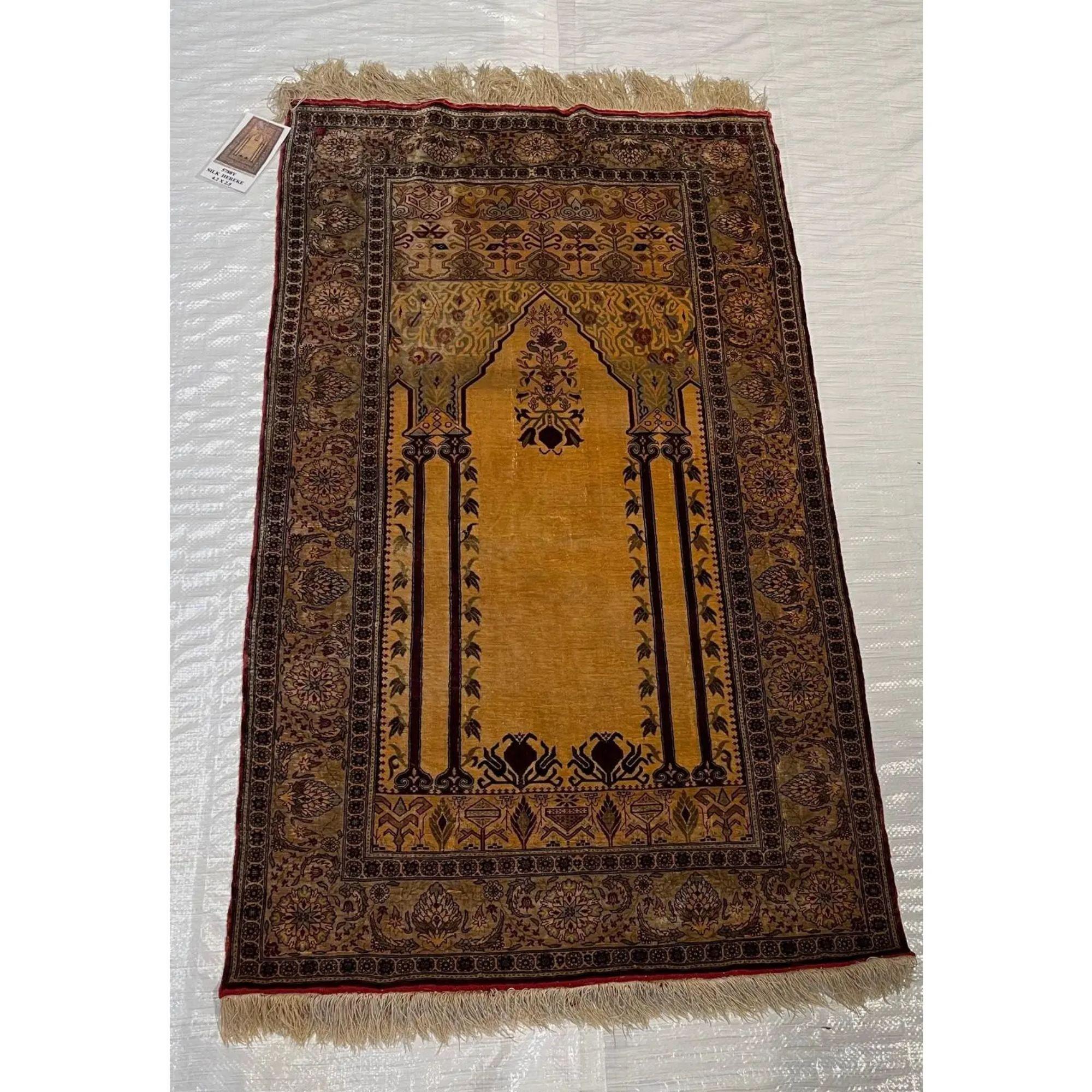 Kilim Vintage Silk Turkish Hereke Small Rug 4'2'' X 2'5'' For Sale