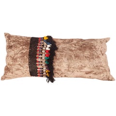 Silk Velvet Pillow Case Decorated with Vintage Uzbek Tassles, Mid-20th Century