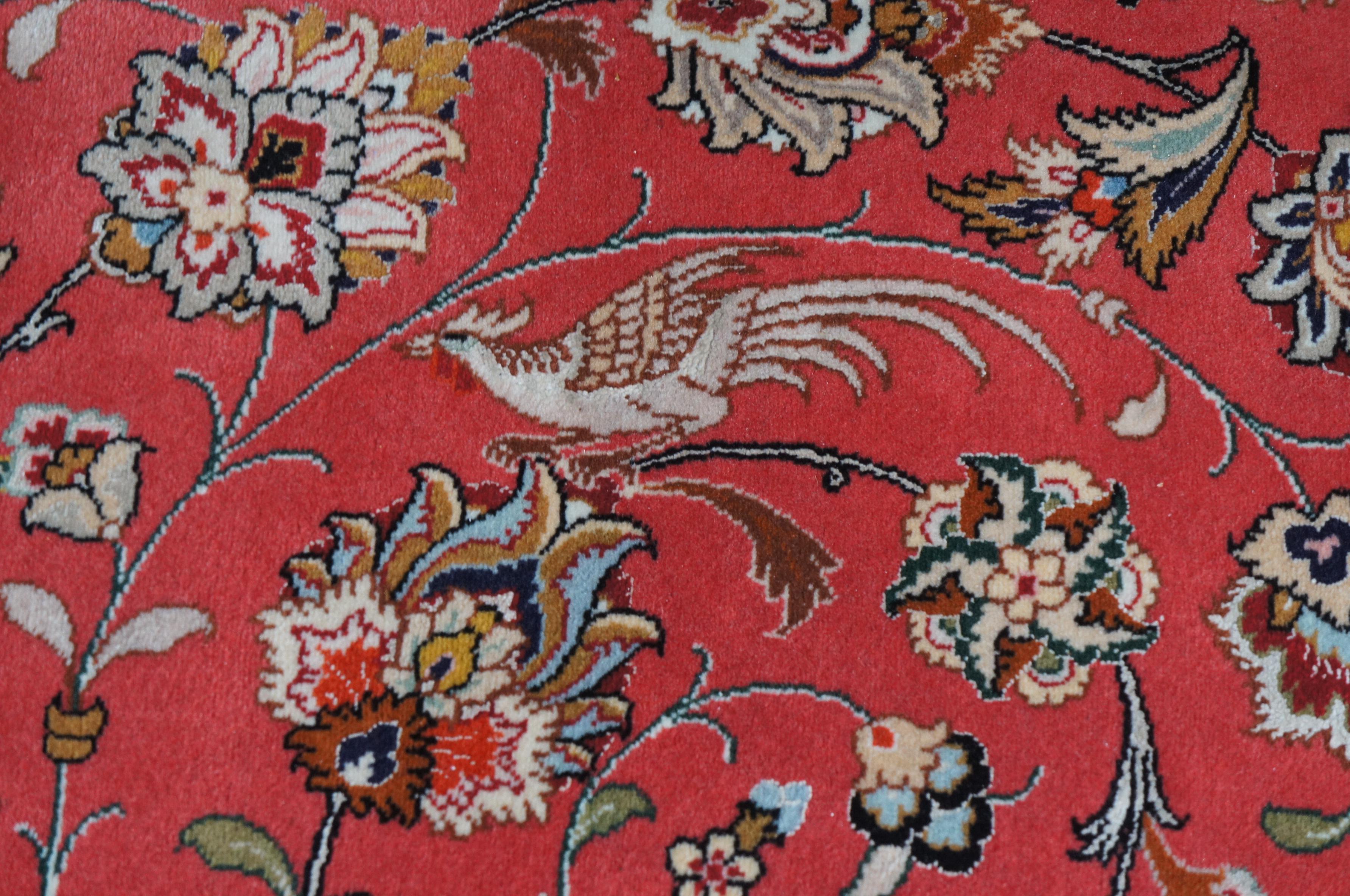 Vintage Silk Wool Floral All Over Persian Tabriz Area Rug Carpet Birds 10' x 13' For Sale 1