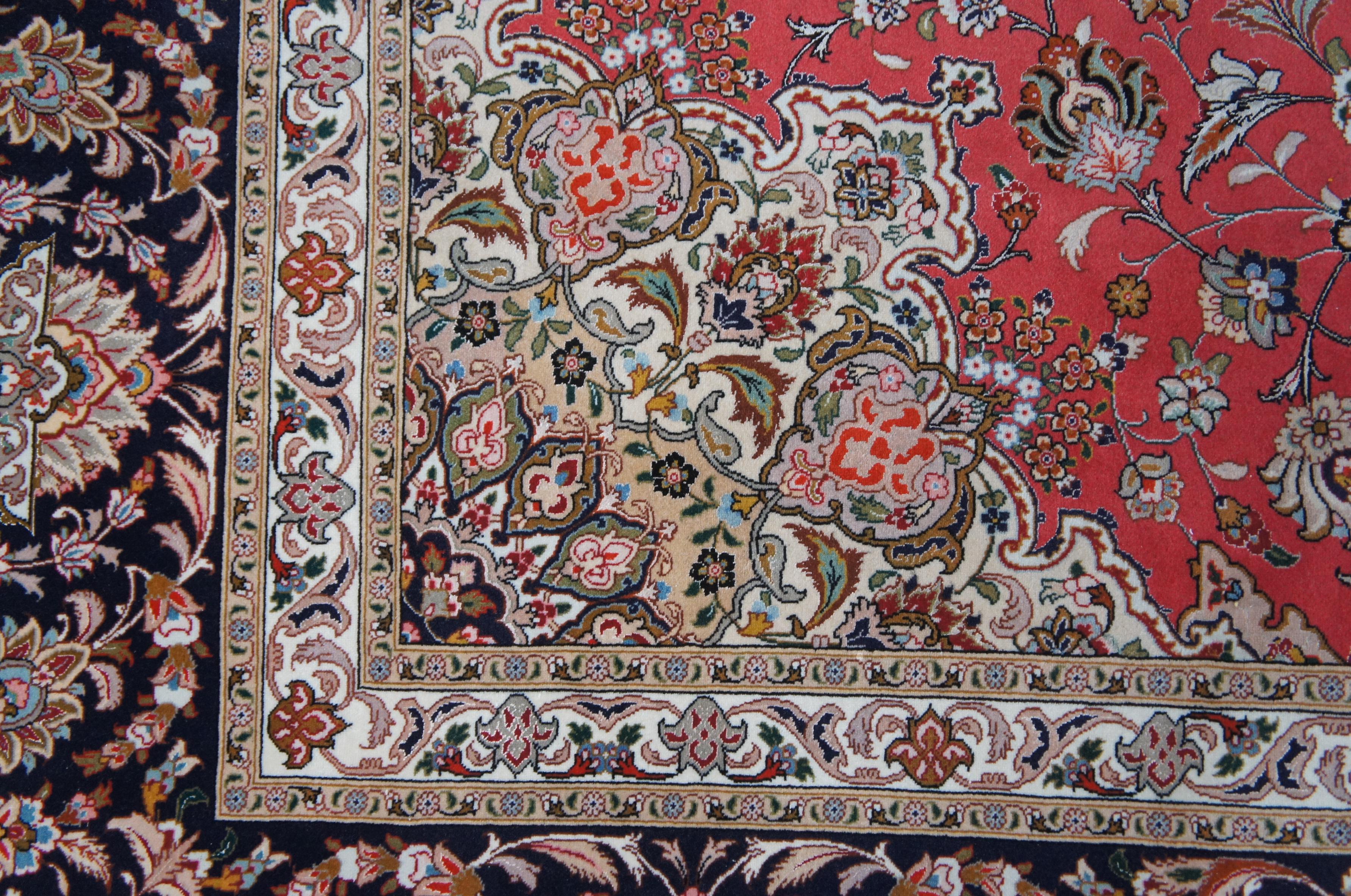 Vintage Silk Wool Floral All Over Persian Tabriz Area Rug Carpet Birds 10' x 13' For Sale 3