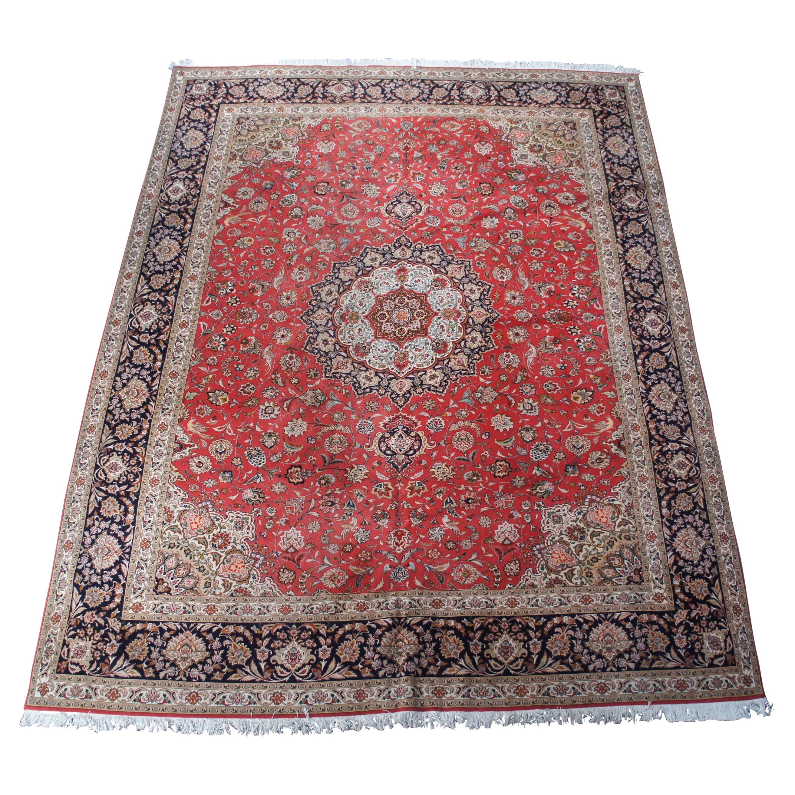 Vintage Silk Wool Floral All Over Persian Tabriz Area Rug Carpet Birds 10' x 13' For Sale