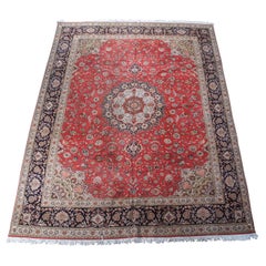 Vintage Silk Wool Floral All Over Persian Tabriz Area Rug Carpet Birds 10' x 13'