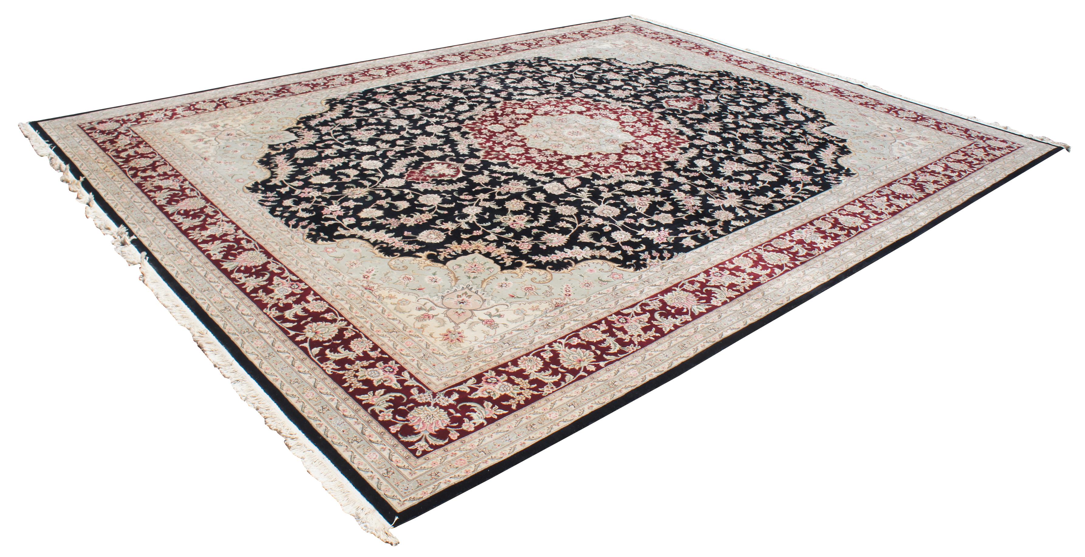 Vintage Seide und Wolle Sino Persian Floral Medallion Area Rug Monumental im Zustand „Gut“ im Angebot in Dayton, OH