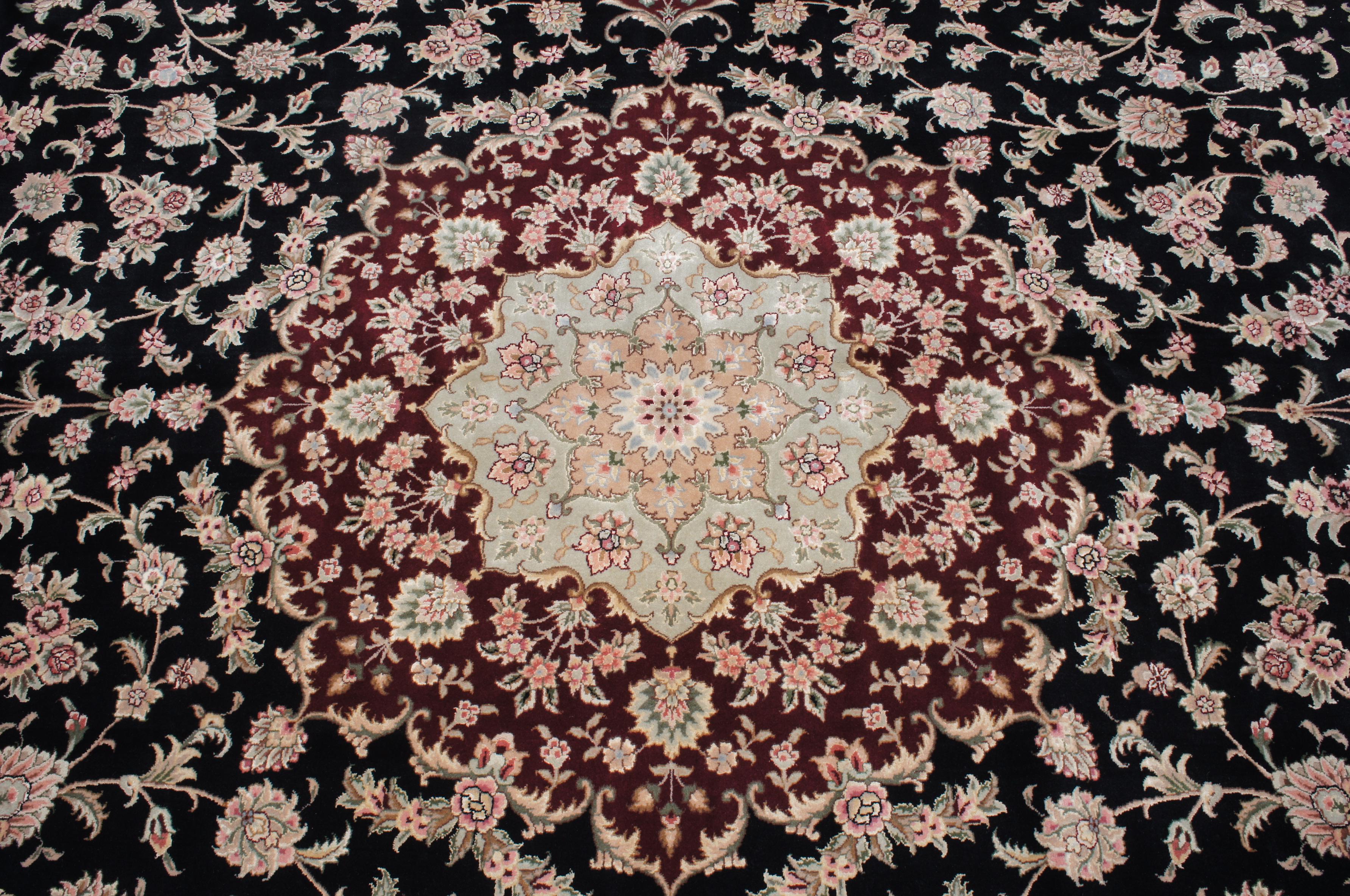 20th Century Vintage Silk and Wool Sino Persian Floral Medallion Area Rug Monumental For Sale