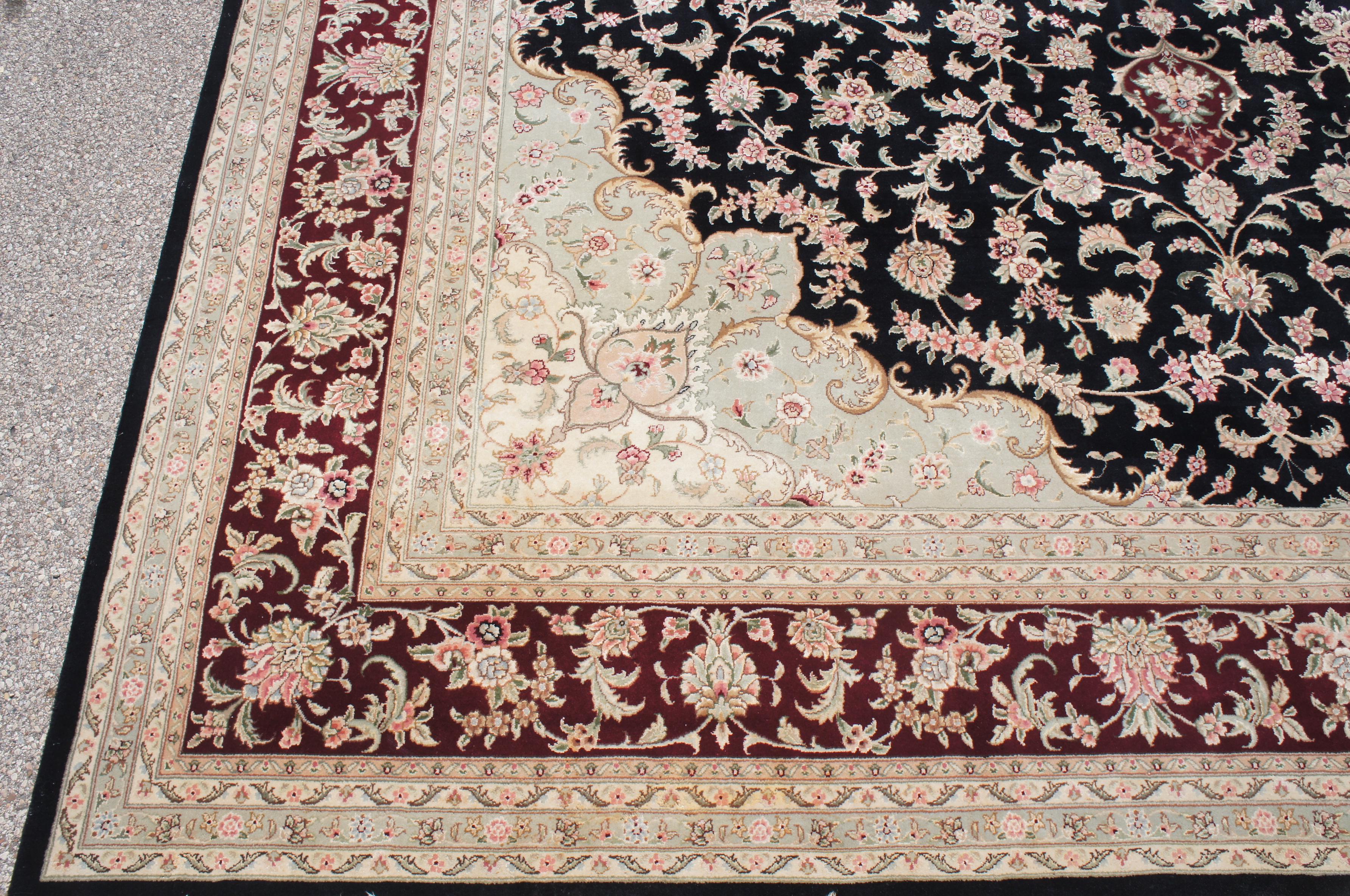 Vintage Silk and Wool Sino Persian Floral Medallion Area Rug Monumental For Sale 1