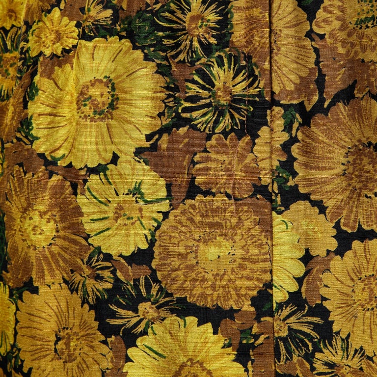 Vintage Silk Yellow Floral Print Cocktail Dress, 1950s-1960s For Sale 2