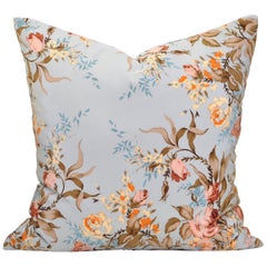 Vintage Silk YSL French Fabric Blue Pink Pillow Cushion Large with Irish Linen