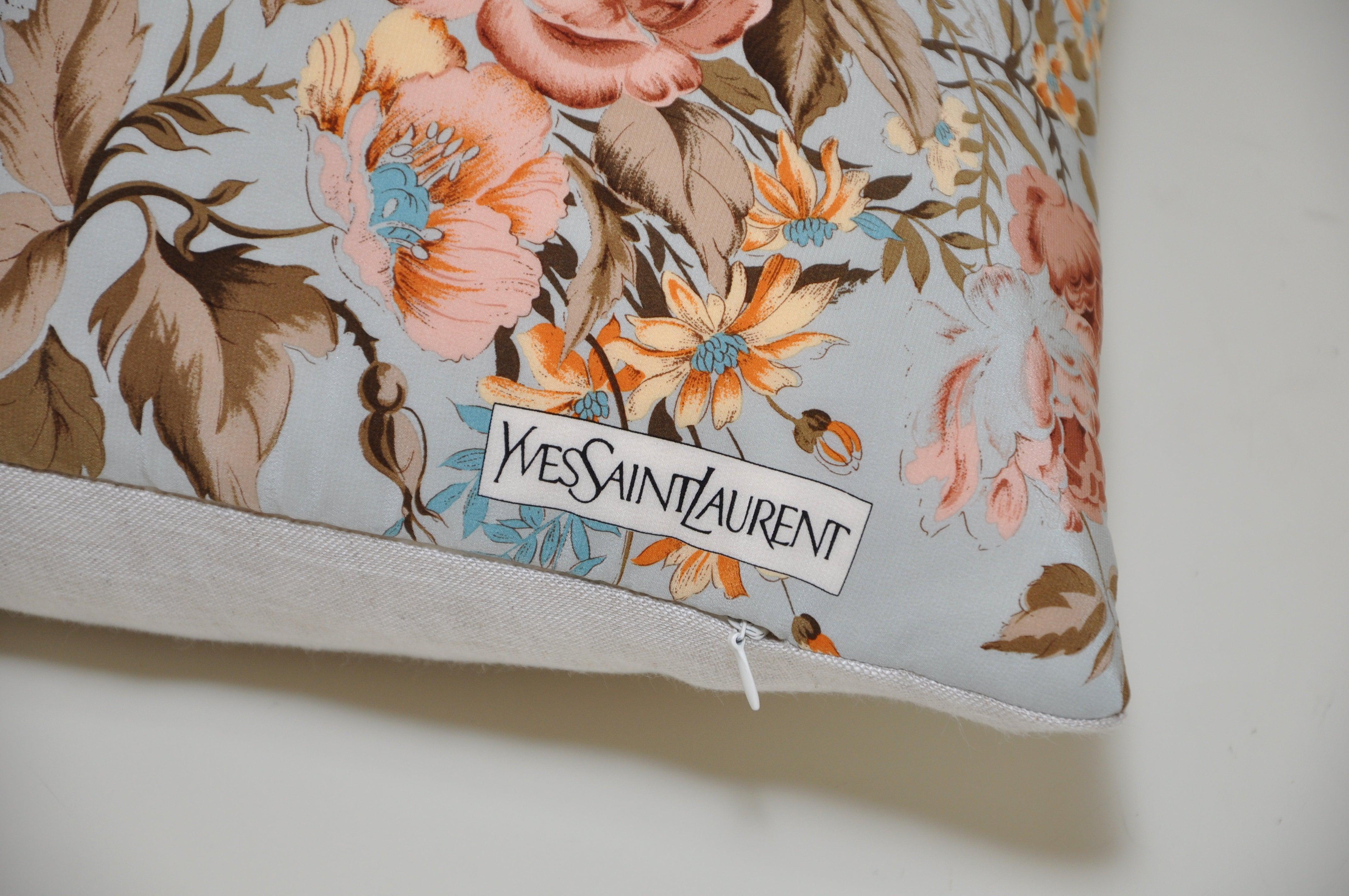 Vintage silk YSL French fabric blue pink pillow cushion large with Irish linen this cushion is a one of a kind and part of a sustainability project. It has been created from an up-cycled, recycled luxury fabric, used with the intentions of promoting