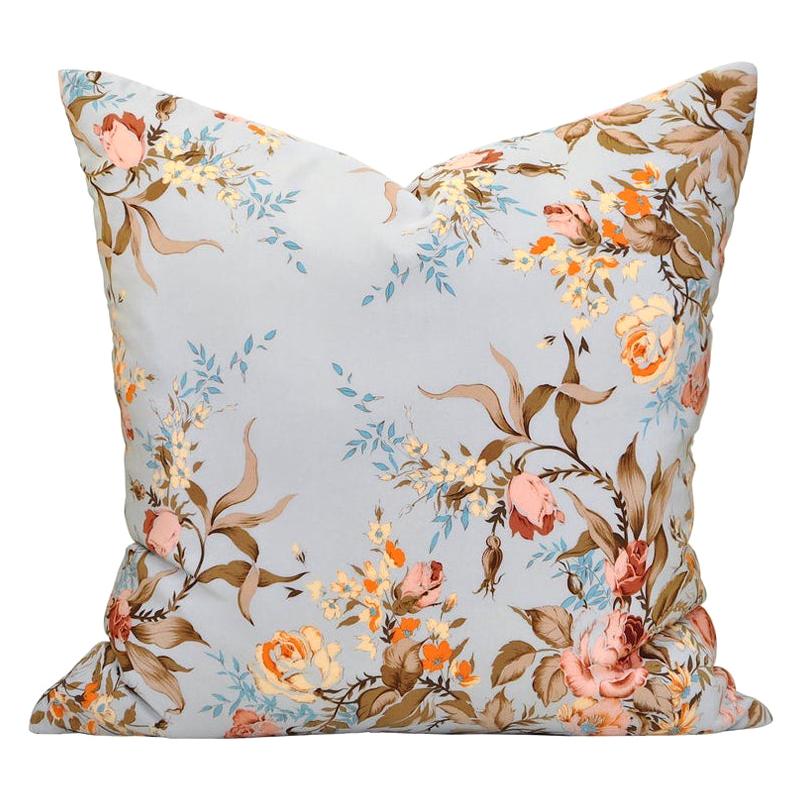 Vintage Silk YSL French Fabric Blue Pink Pillow Cushion Saint Laurent