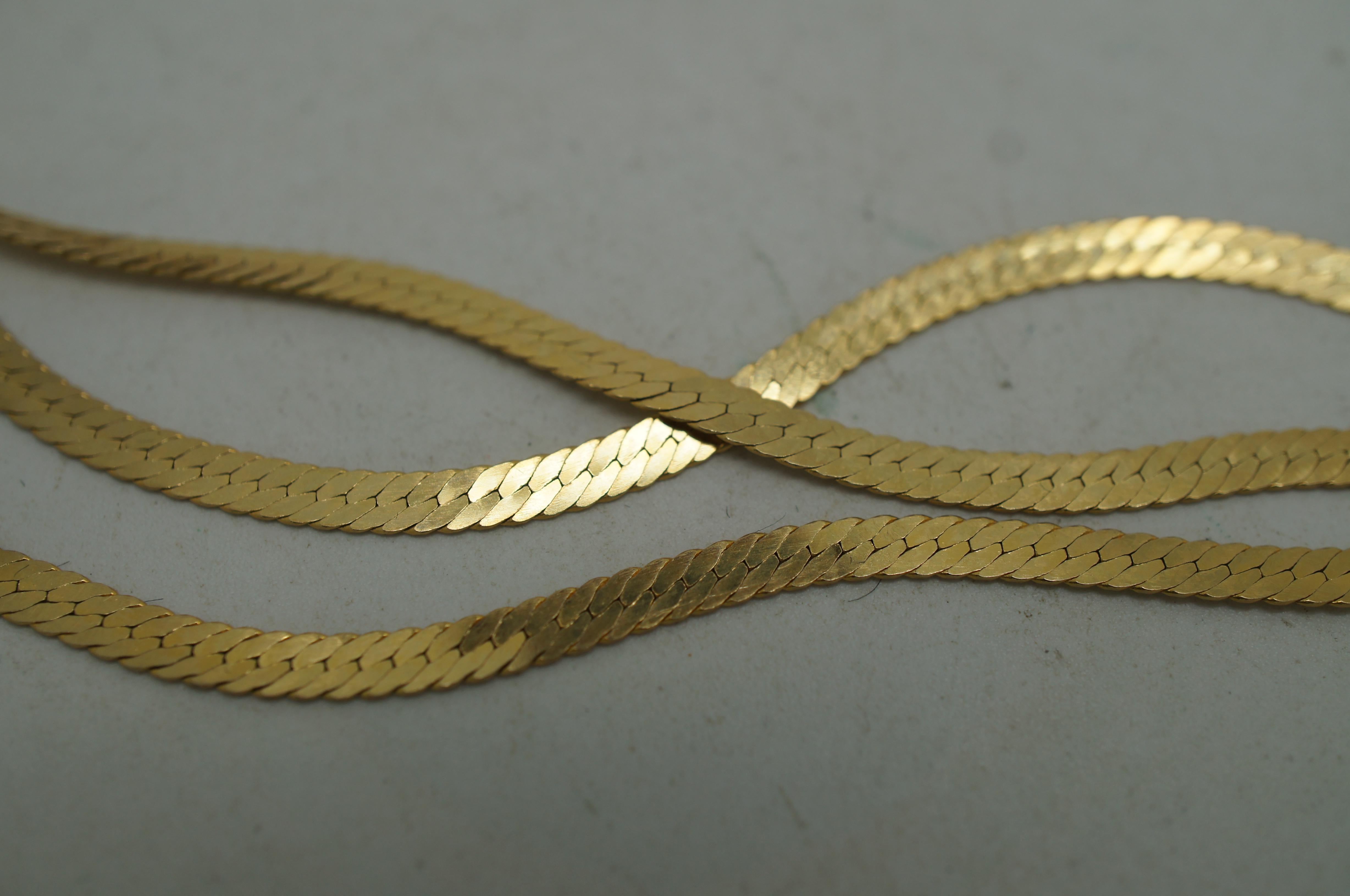 Vintage Silmar Italy 14k Yellow Gold Herringbone Flat Chain Necklace 8g  1
