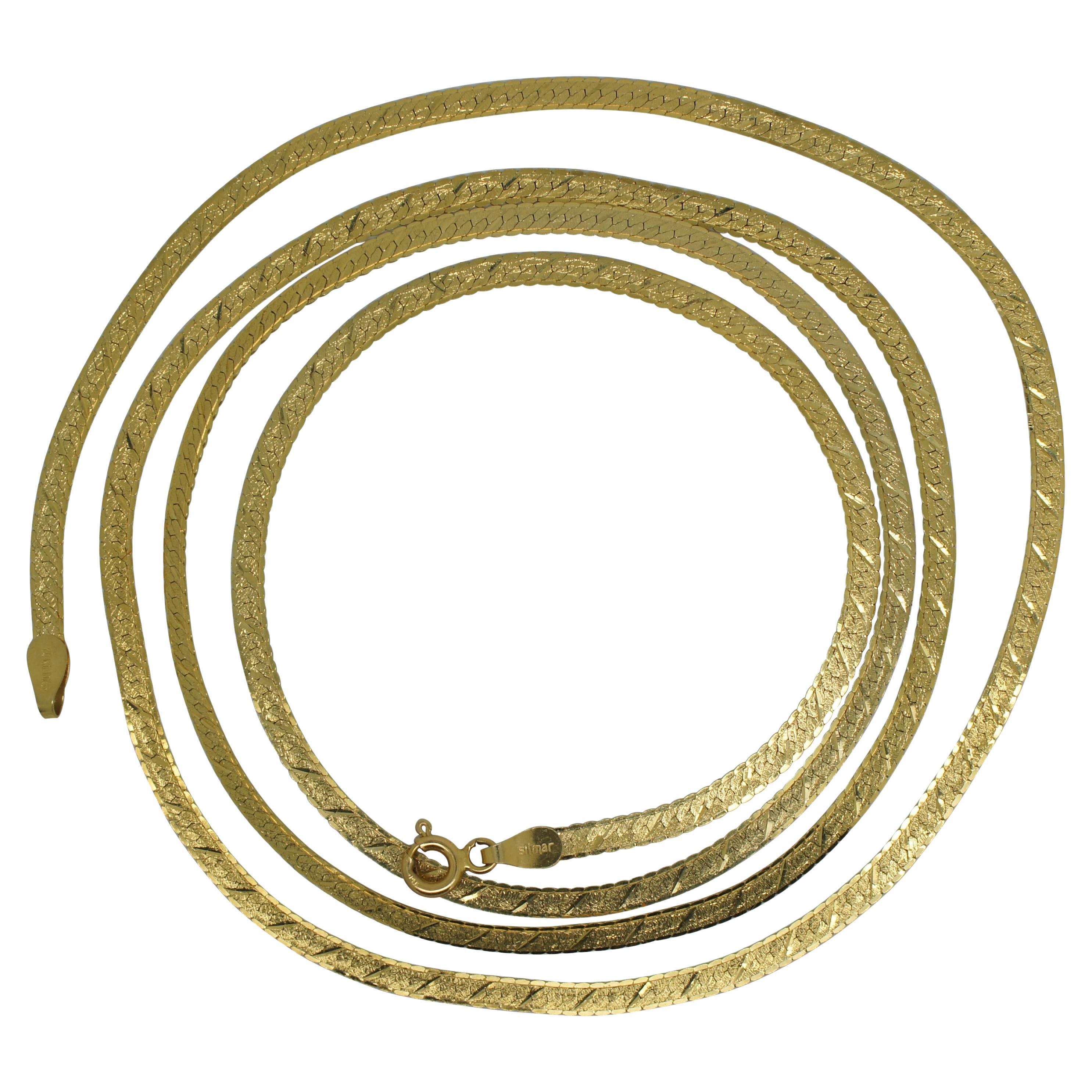 Vintage Silmar Italy 14k Yellow Gold Herringbone Flat Chain Necklace 8g 