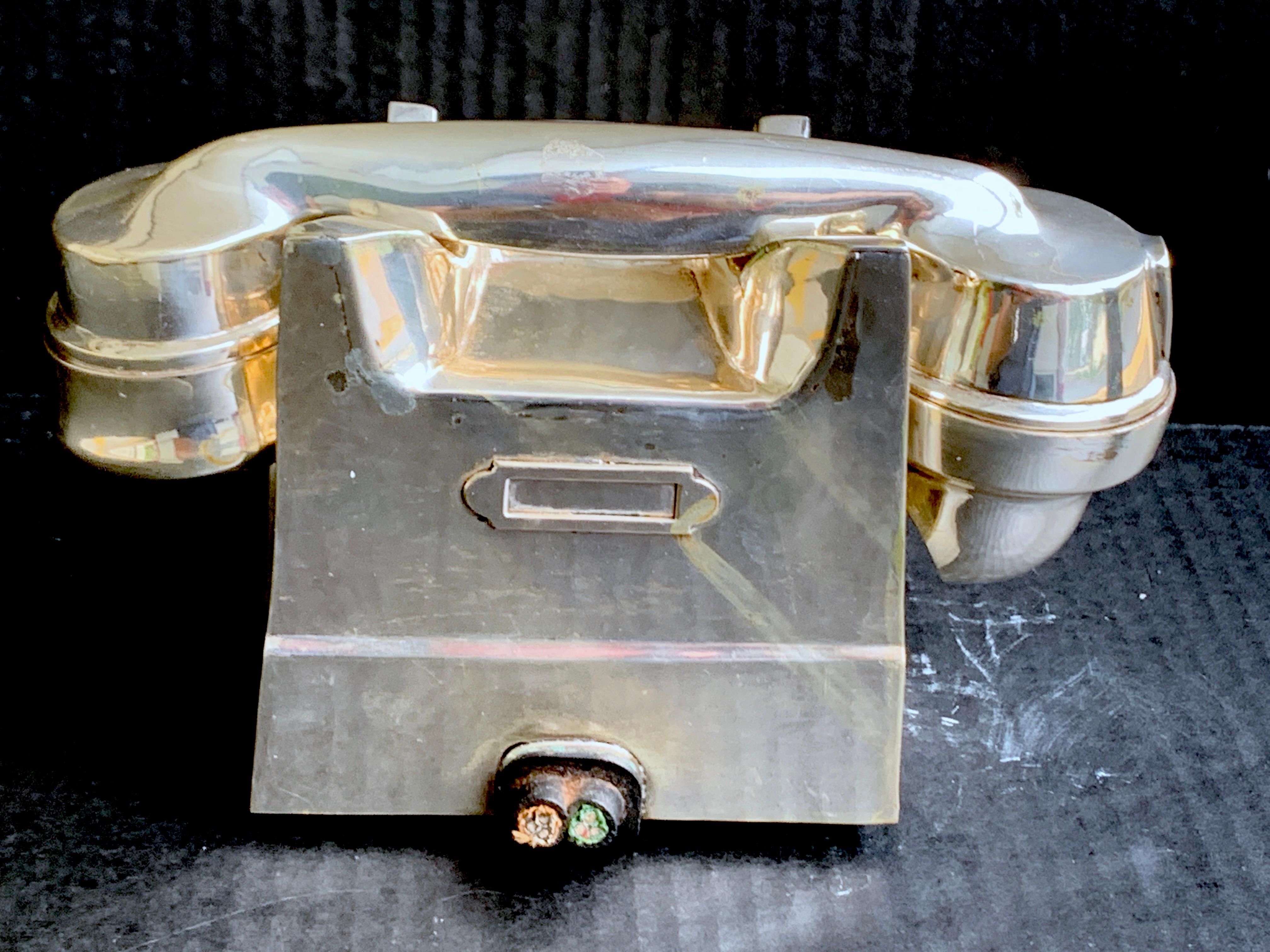 Enameled Vintage Silver Plated Presentation Intercom Telephone For Sale