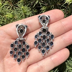 Vintage Silver 16.25ctw Sapphire & Diamond Long Dangle Chandelier Earrings