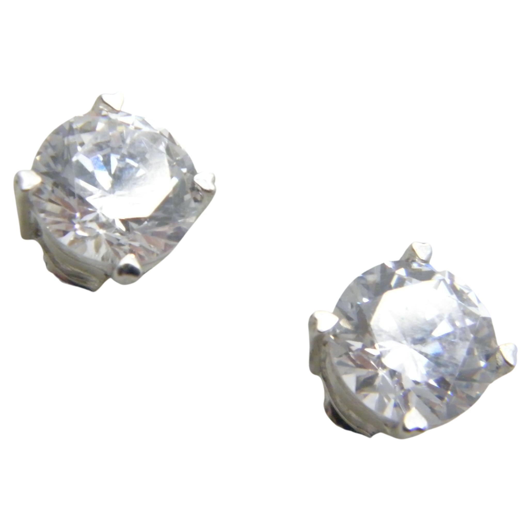 Vintage Silver 3.5 Carat Diamond Paste HUGE Screw Back Stud Earrings 925 Purity For Sale