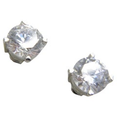 Vintage Silver 3.5 Carat Diamond Paste HUGE Screw Back Stud Earrings 925 Purity