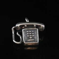 Vintage Silver 3D Corded Telephone Pendant Charm 22.3mm 6.7g