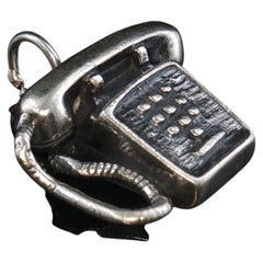 Vintage Silver 3D Corded Telephone Pendant Charm 22.3mm 6.7g