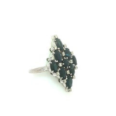 Vintage Silver 6.20ctw Oval Sapphire w/ Diamond Long Marquise Shape Navette Ring