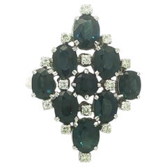 Vintage Silver 6.20ctw Oval Sapphire w/ Diamond Long Marquise Shape Navette Ring