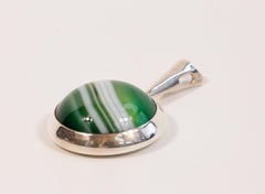 Vintage Silver 830 and Green Agate with White Stripes Pendant