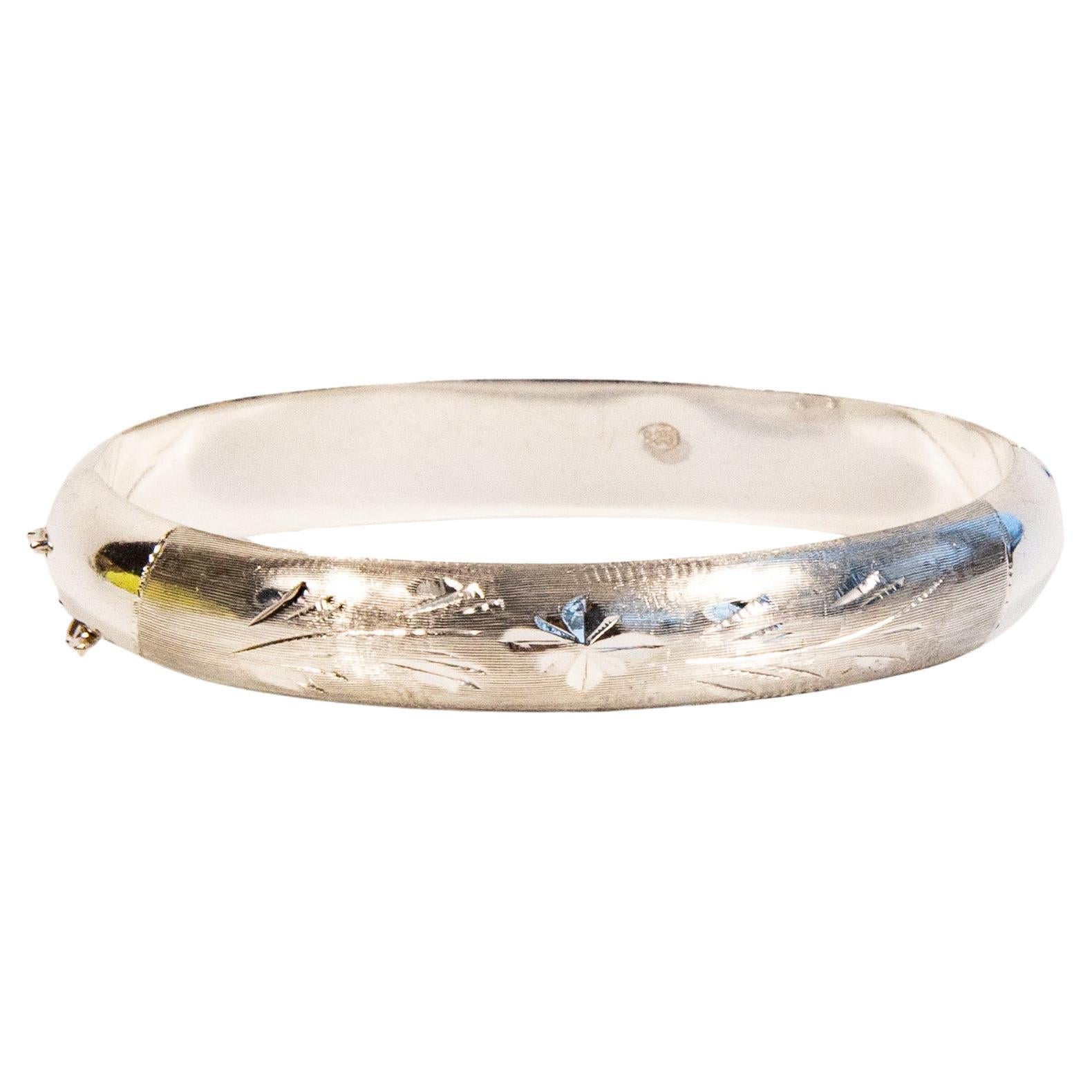 Vintage Silver 835 Bangle with Floral Engravings For Sale