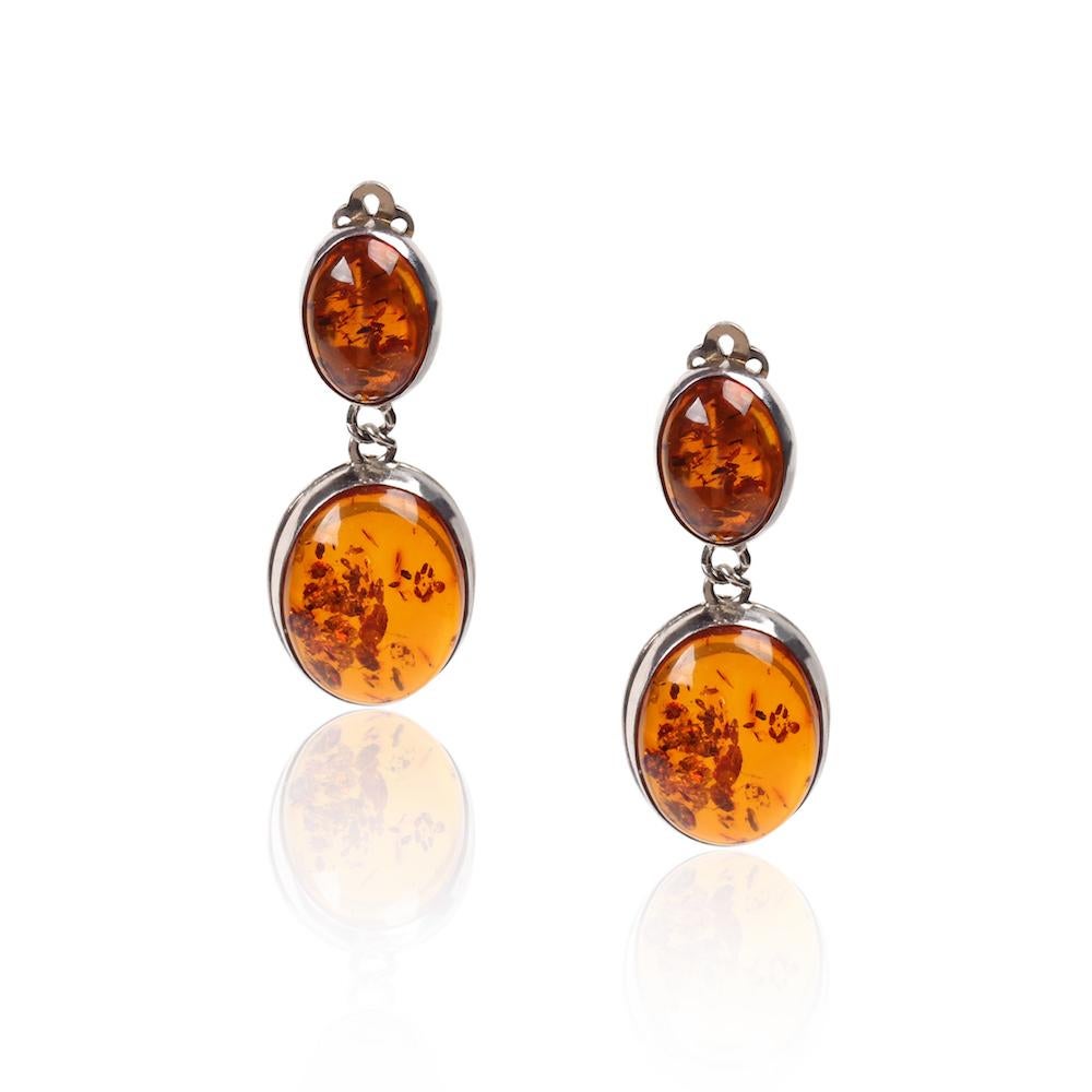 Vintage Silver Amber Earrings For Sale