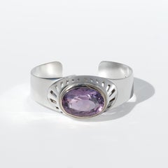Vintage Silver, Amethyst and 18K Gold Cuff Bracelet by Olle Torrestad Made 1958