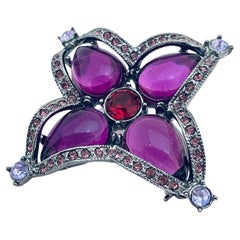 Vintage silver amethyst rhinestones designer brooch