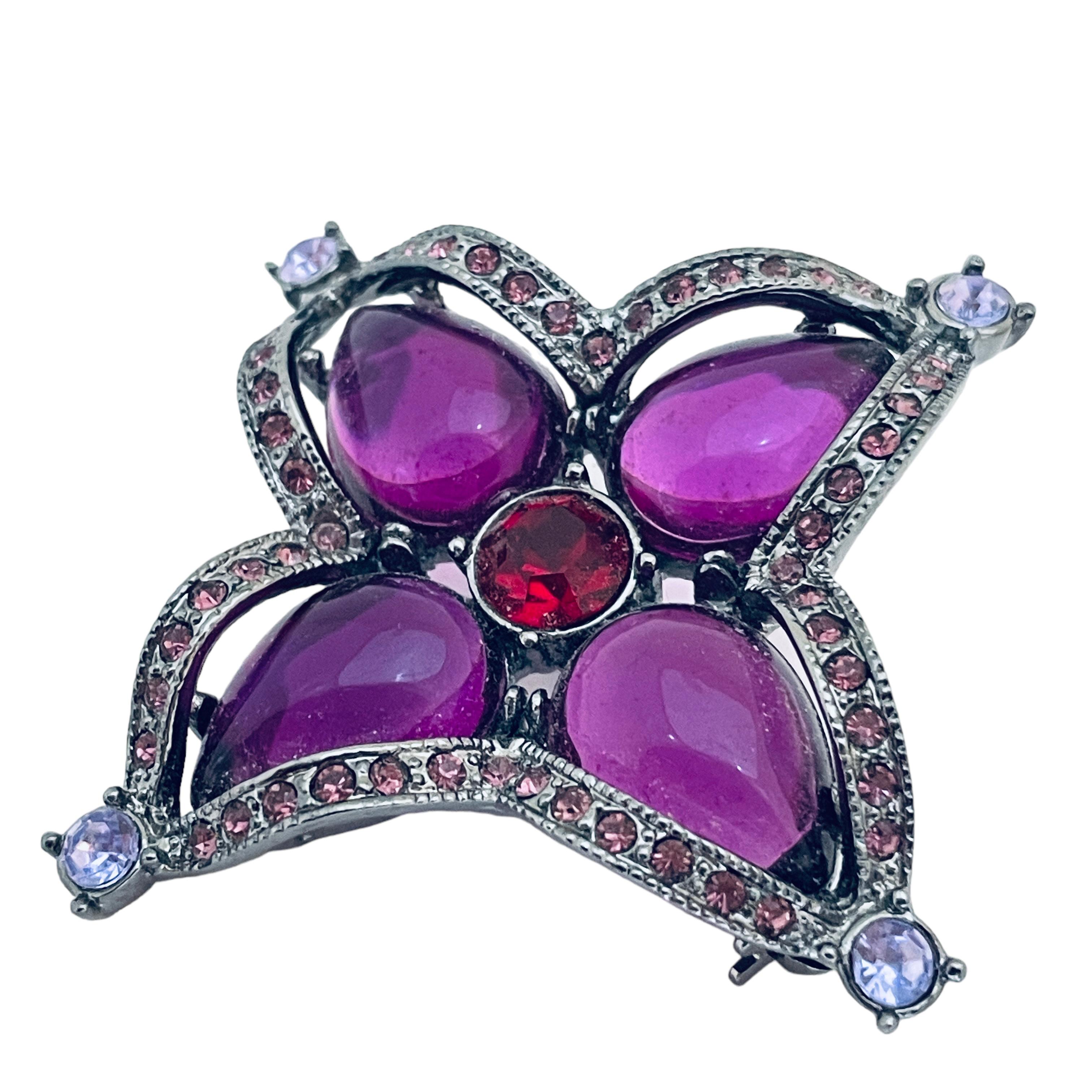 Vintage silver amethyst rhinestones designer brooch In Good Condition For Sale In Palos Hills, IL
