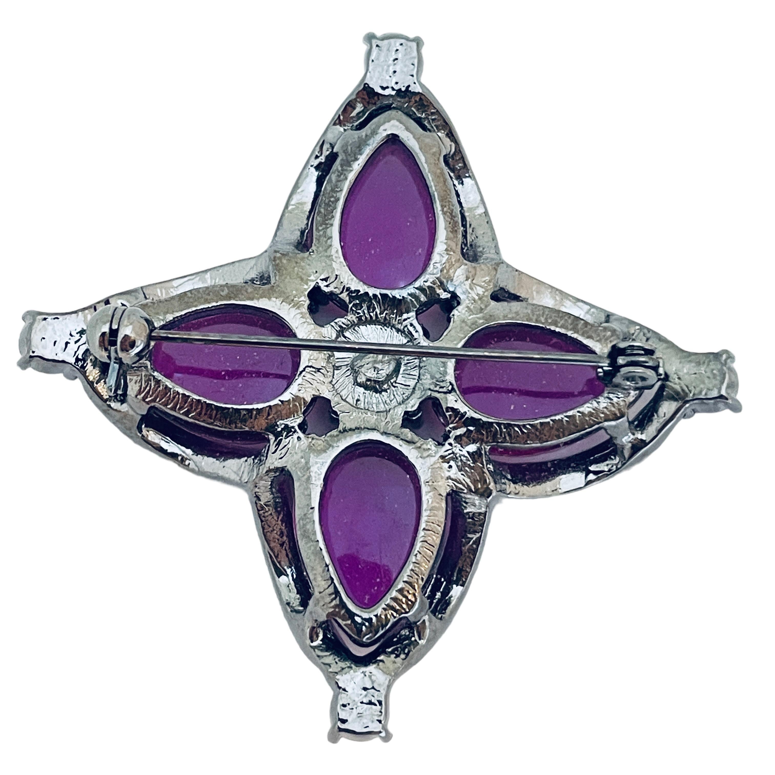 Women's Vintage silver amethyst rhinestones designer brooch For Sale