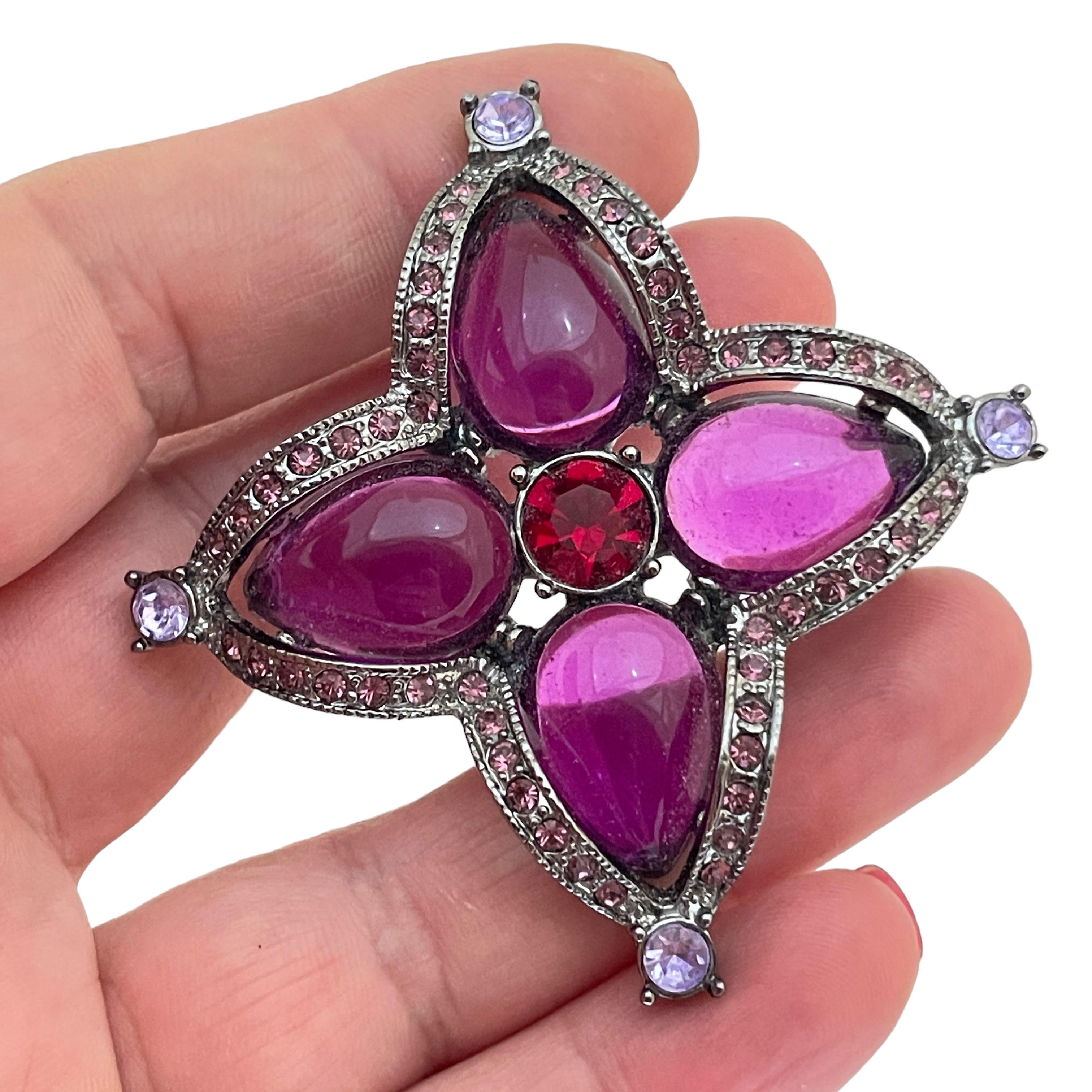 Vintage silver amethyst rhinestones designer brooch For Sale 1