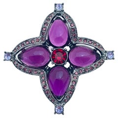 Vintage silver amethyst rhinestones designer brooch