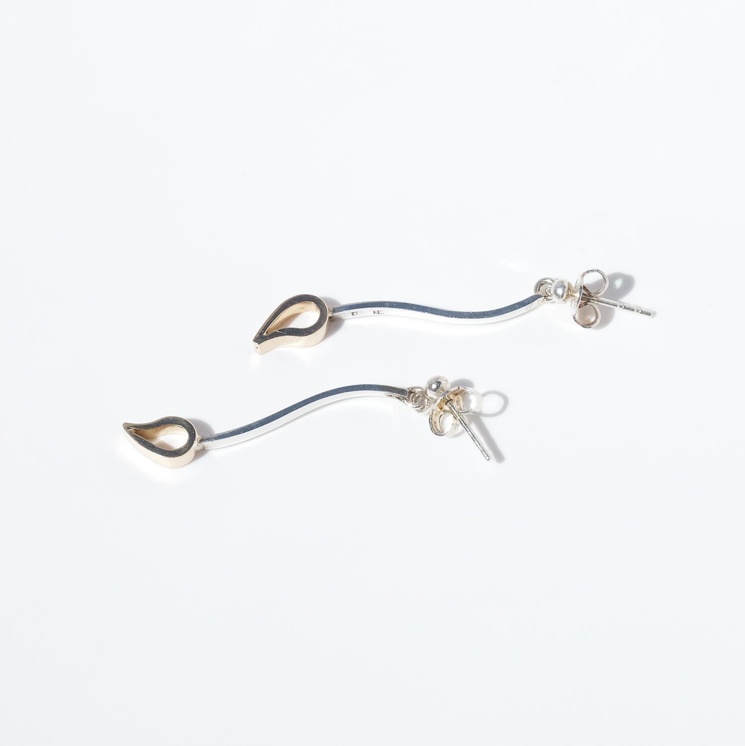 Vintage Silver and 18K Gold Drop Earrings by Swedish Master Göran Kuhlin für Damen oder Herren im Angebot