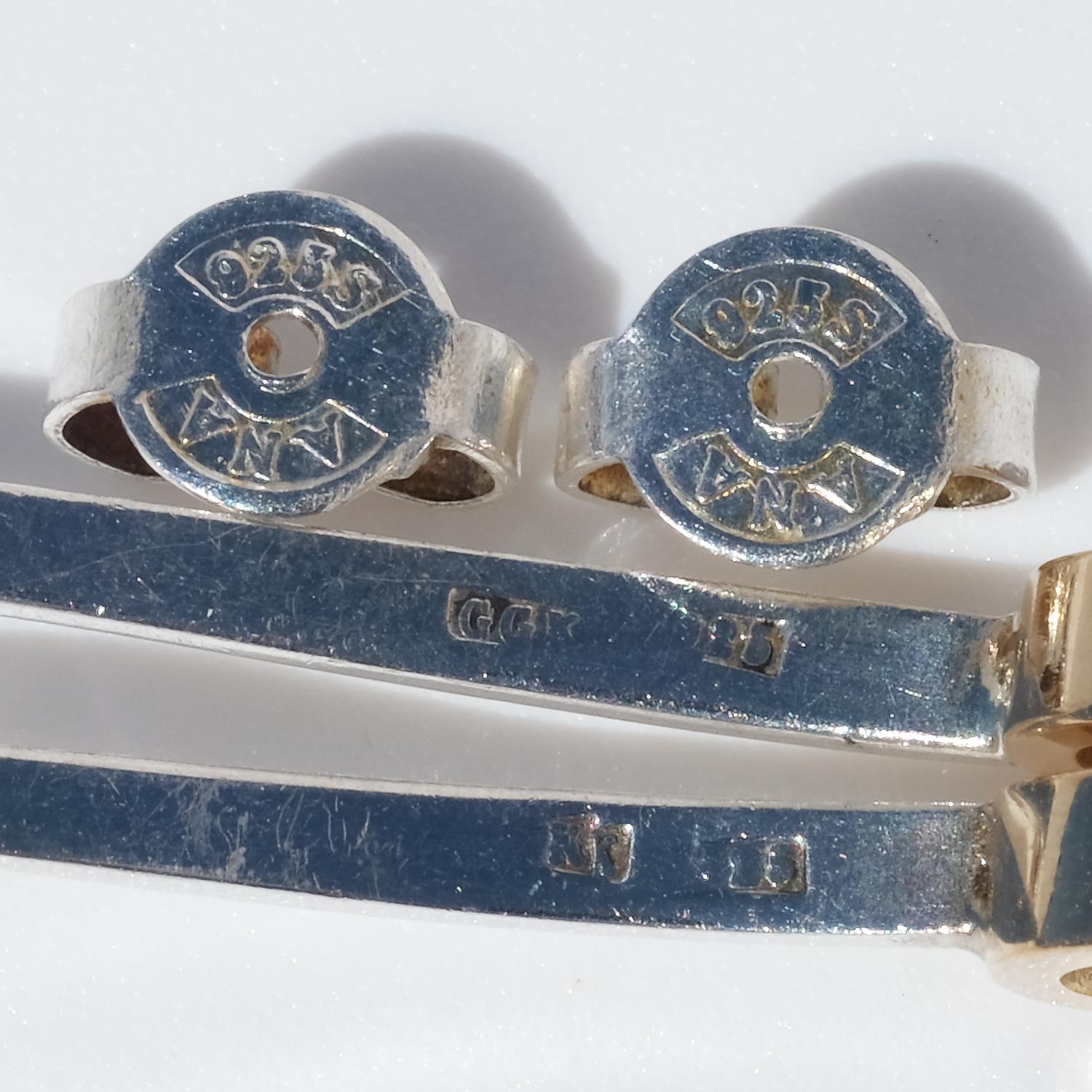 Vintage Silver and 18K Gold Drop Earrings by Swedish Master Göran Kuhlin im Angebot 5