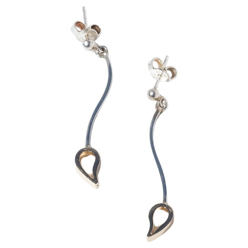 Vintage Silver and 18K Gold Drop Earrings by Swedish Master Göran Kuhlin
