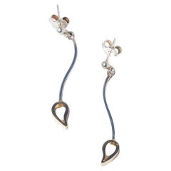 Vintage Silver and 18K Gold Drop Earrings by Swedish Master Göran Kuhlin