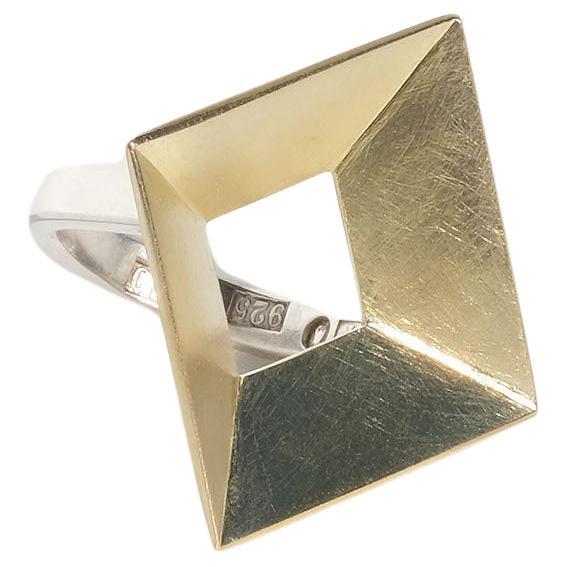 Vintage Silver and 18k Gold Ring by Marie Fernström Made Year 1996 For Sale