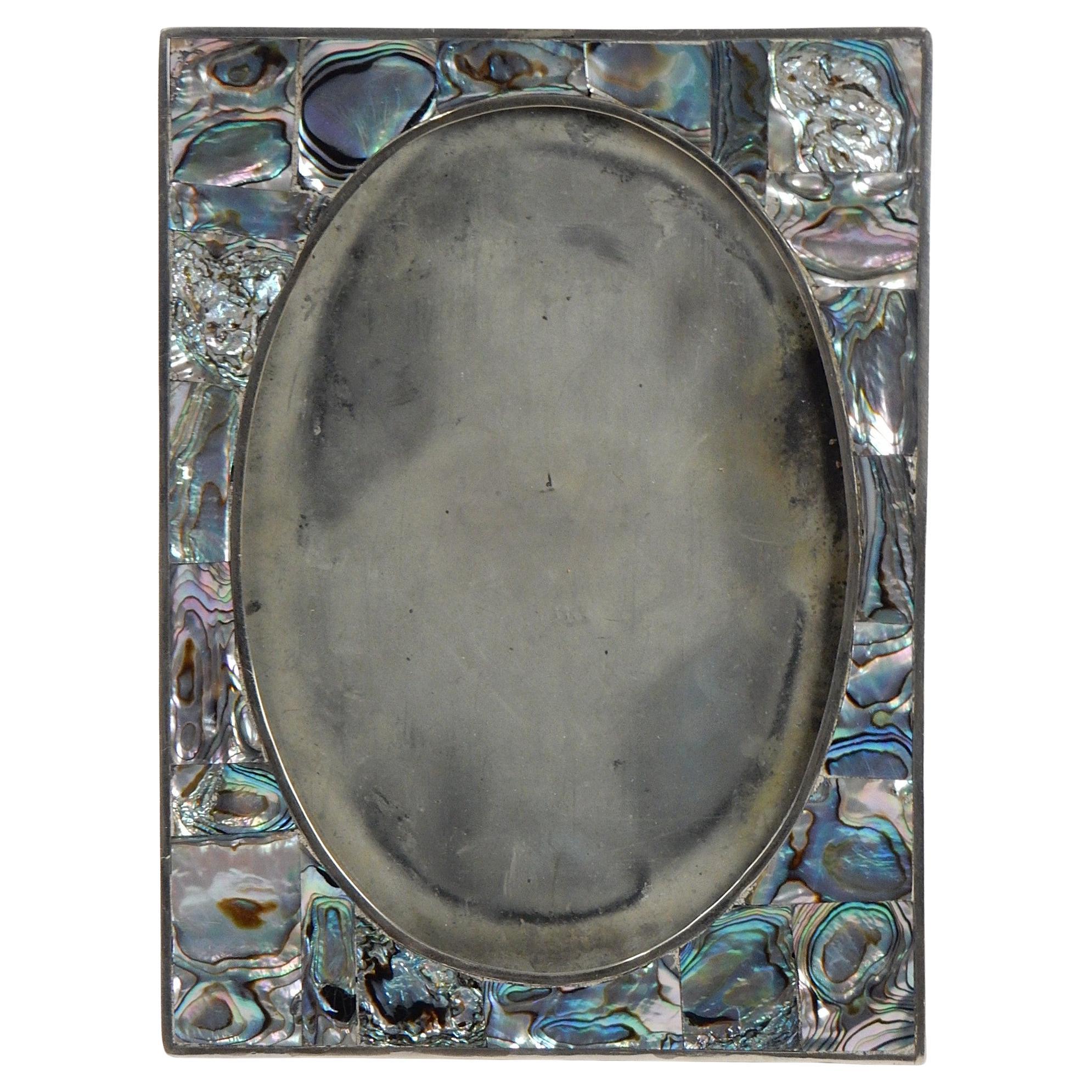 Argento Portafoto d'epoca in argento e conchiglia di abalone Messico Los Castillo in vendita
