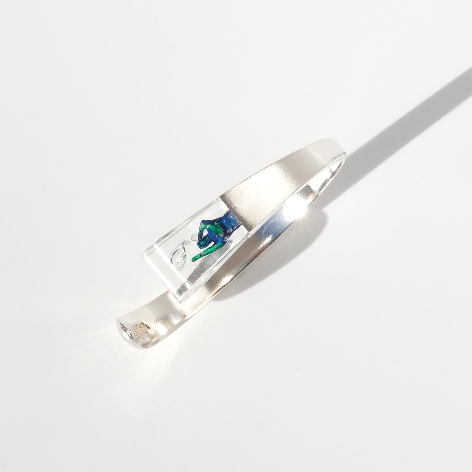 Vintage Silver and Acrylic Cuff Bracelet “Microns” by Björn Weckström Made 1974 For Sale 2