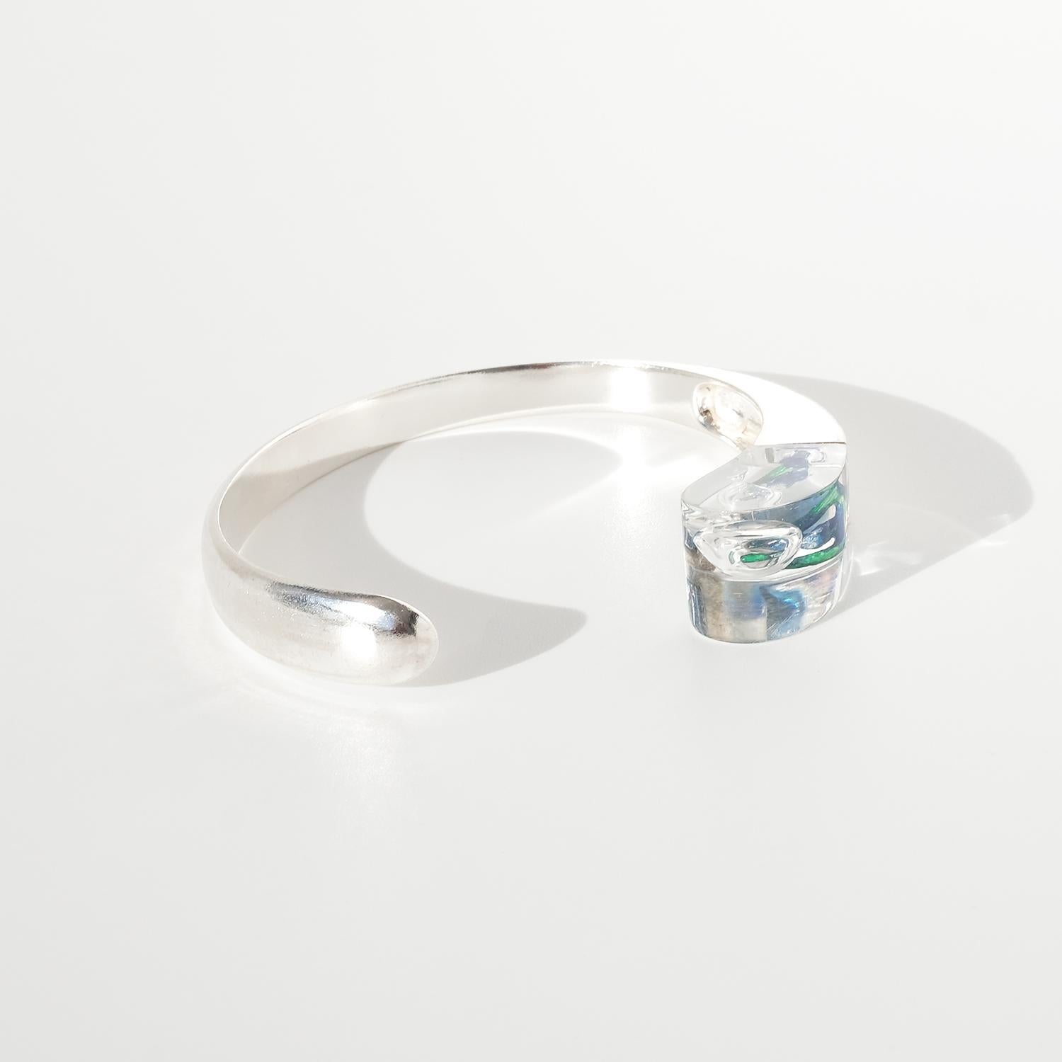 Vintage Silver and Acrylic Cuff Bracelet “Microns” by Björn Weckström Made 1974 For Sale 3