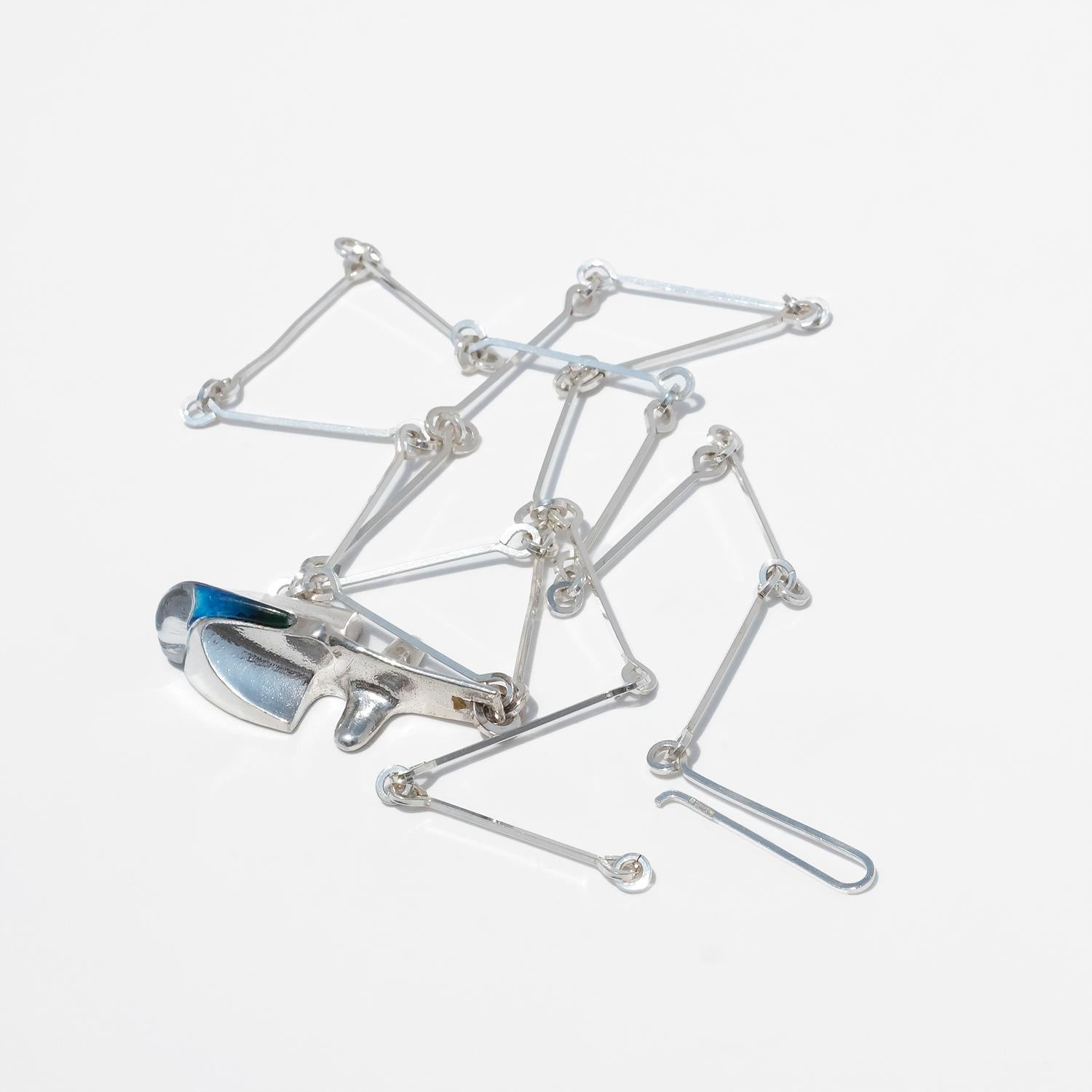 Vintage Silver and Acrylic Necklace “Iguana” by Björn Weckström Made 1974 For Sale 4