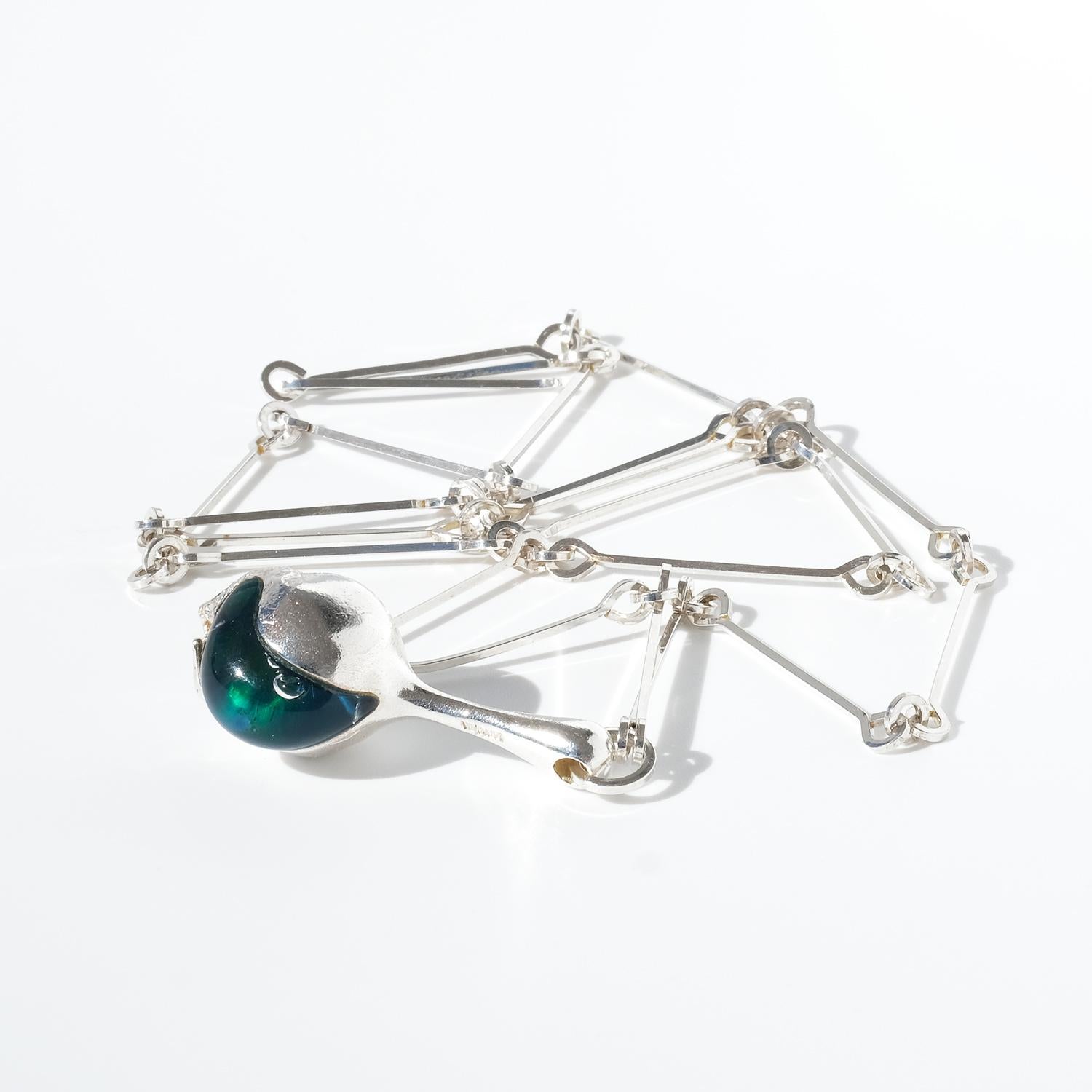 Vintage Silver and Acrylic Necklace “Nectaris” by Björn Weckström Made 1977 In Good Condition For Sale In Stockholm, SE