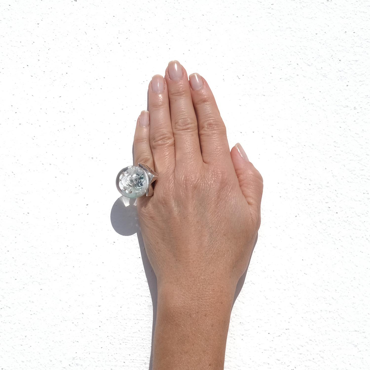Vintage Silver and Acrylic Ring “Frozen Lake” by Björn Weckström Made 1974 For Sale 6