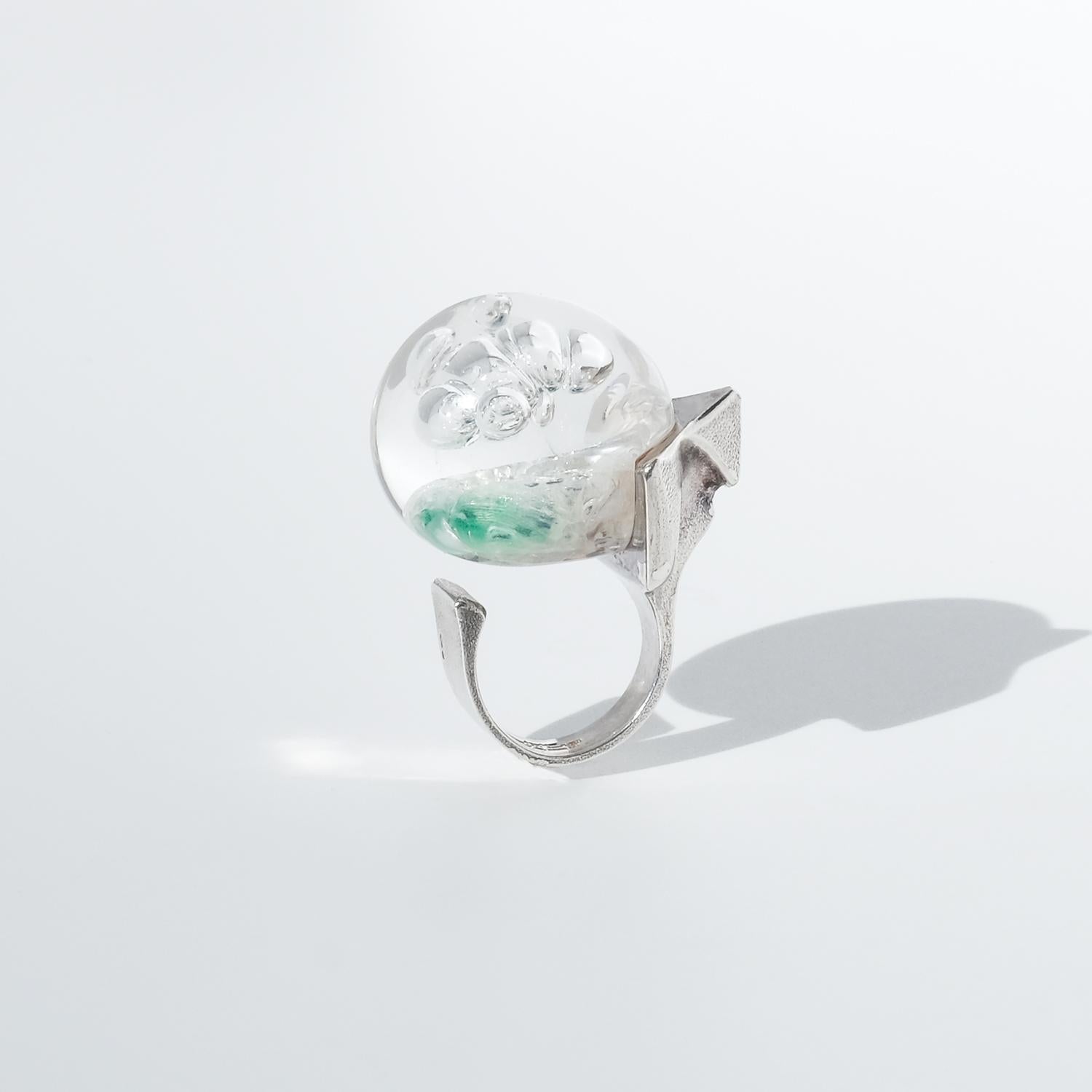 Vintage Silver and Acrylic Ring “Frozen Lake” by Björn Weckström Made 1974 In Good Condition For Sale In Stockholm, SE
