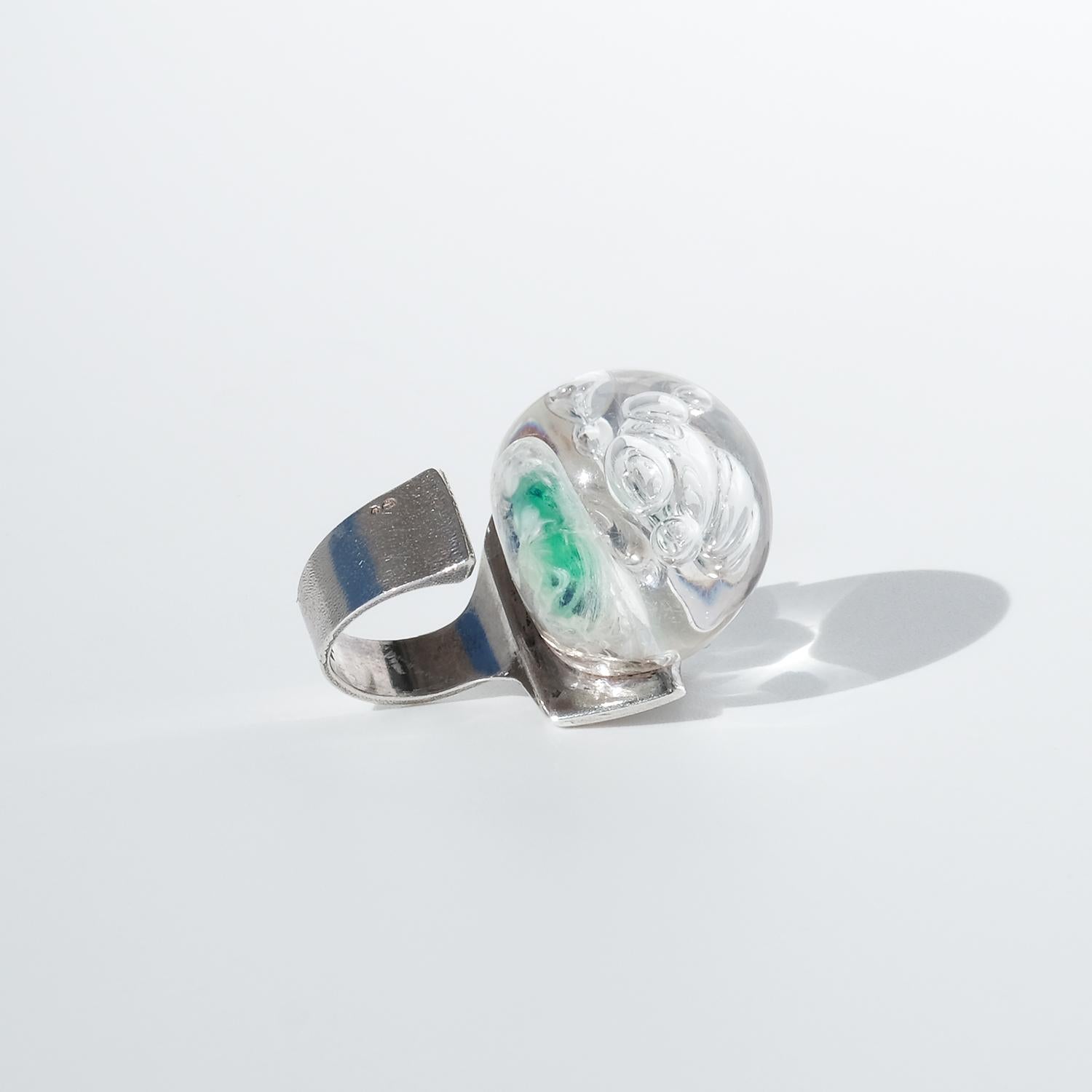 Women's or Men's Vintage Silver and Acrylic Ring “Frozen Lake” by Björn Weckström Made 1974 For Sale