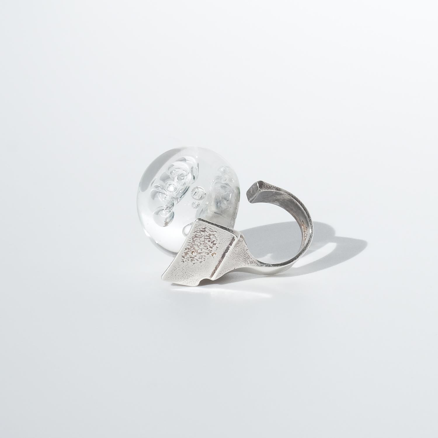 Vintage Silver and Acrylic Ring “Frozen Lake” by Björn Weckström Made 1974 For Sale 1
