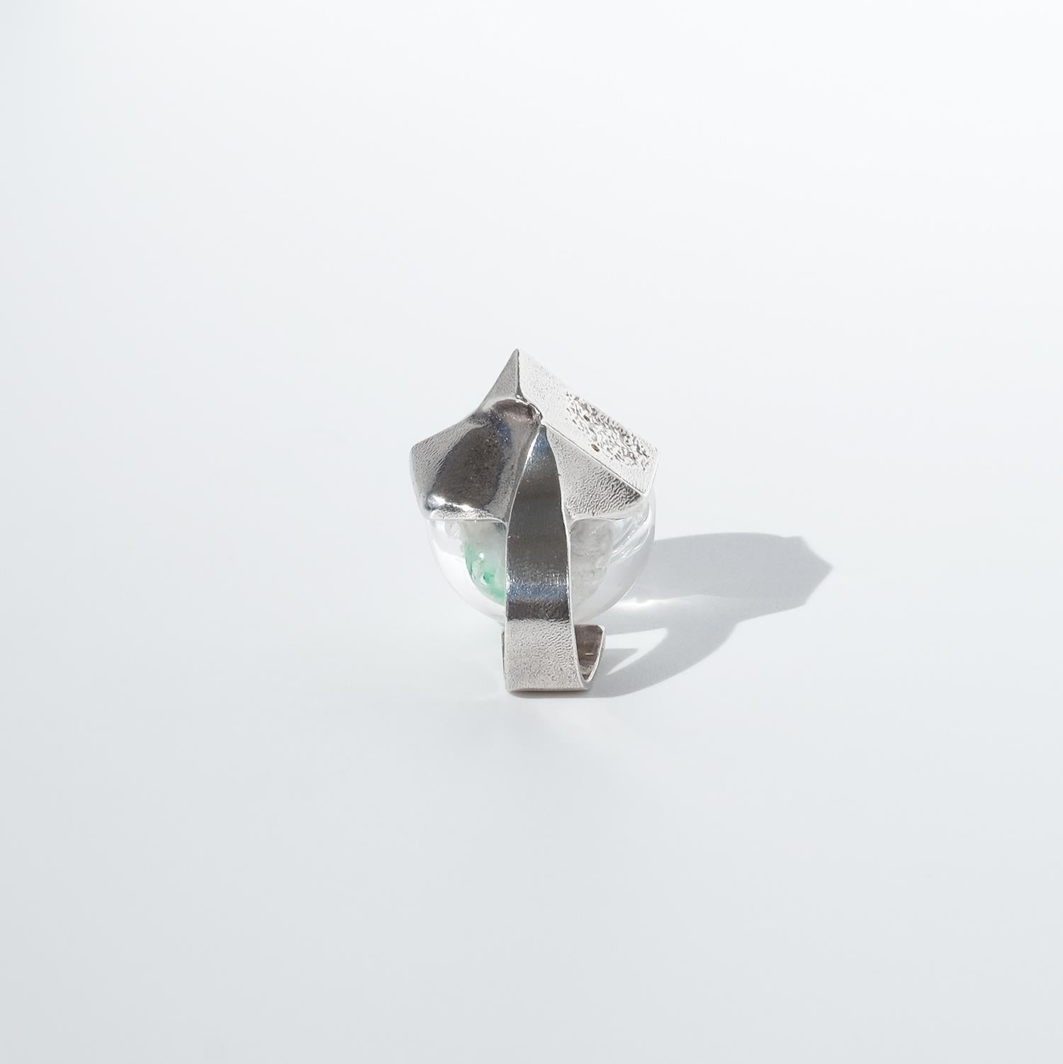 Vintage Silver and Acrylic Ring “Frozen Lake” by Björn Weckström Made 1974 For Sale 2