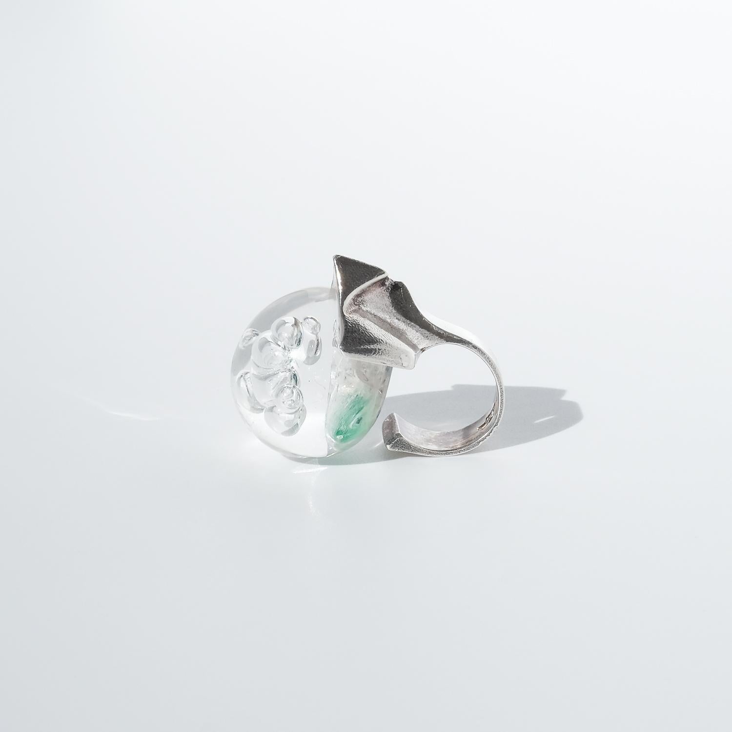 Vintage Silver and Acrylic Ring “Frozen Lake” by Björn Weckström Made 1974 For Sale 3