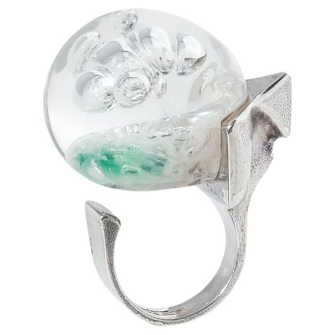 Vintage Silver and Acrylic Ring “Frozen Lake” by Björn Weckström Made 1974