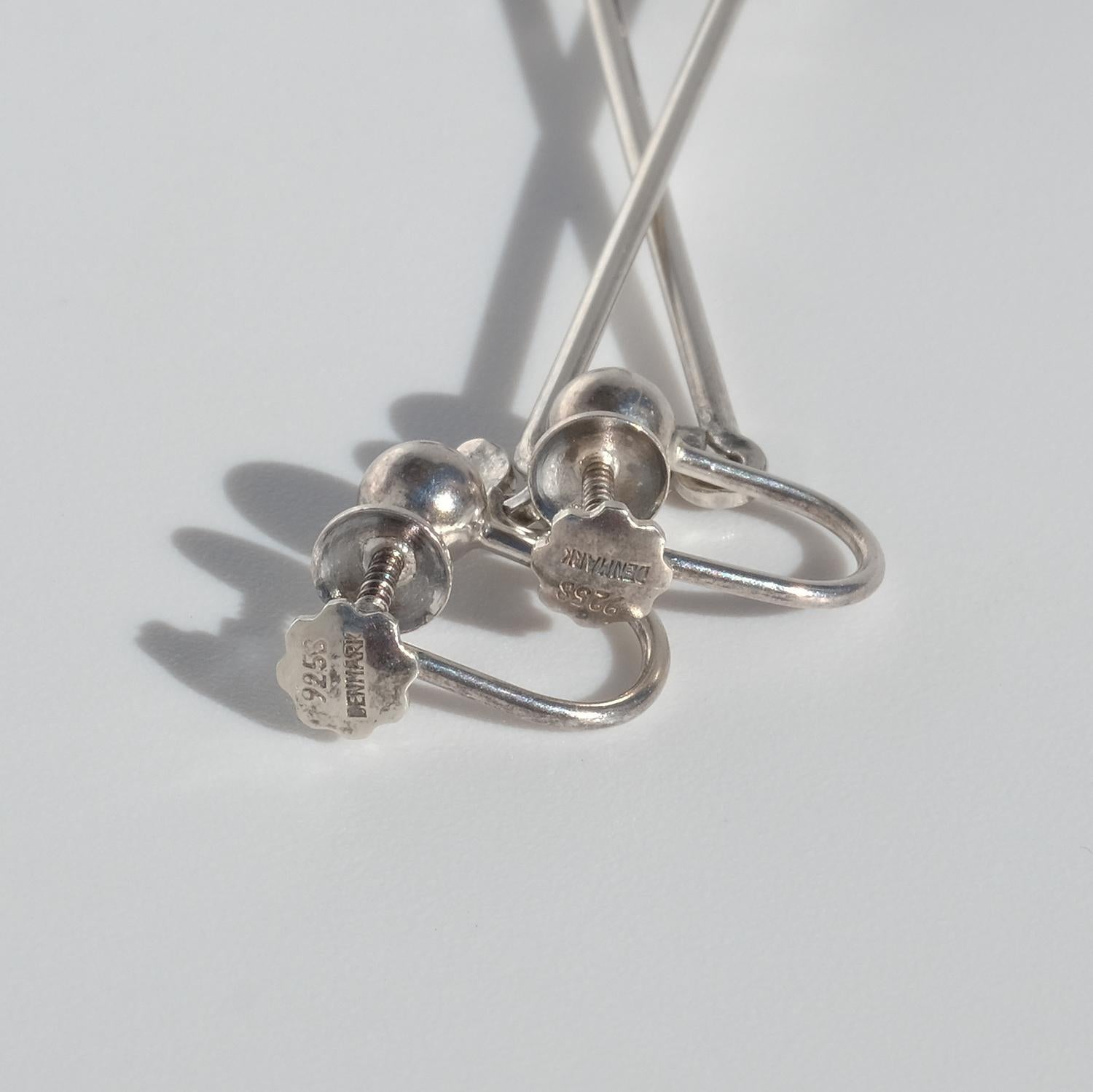 Women's or Men's Vintage Silver and Amethyst Earrings, “Dew Drop”, by Vivianna Torun Bülow-Hübe For Sale